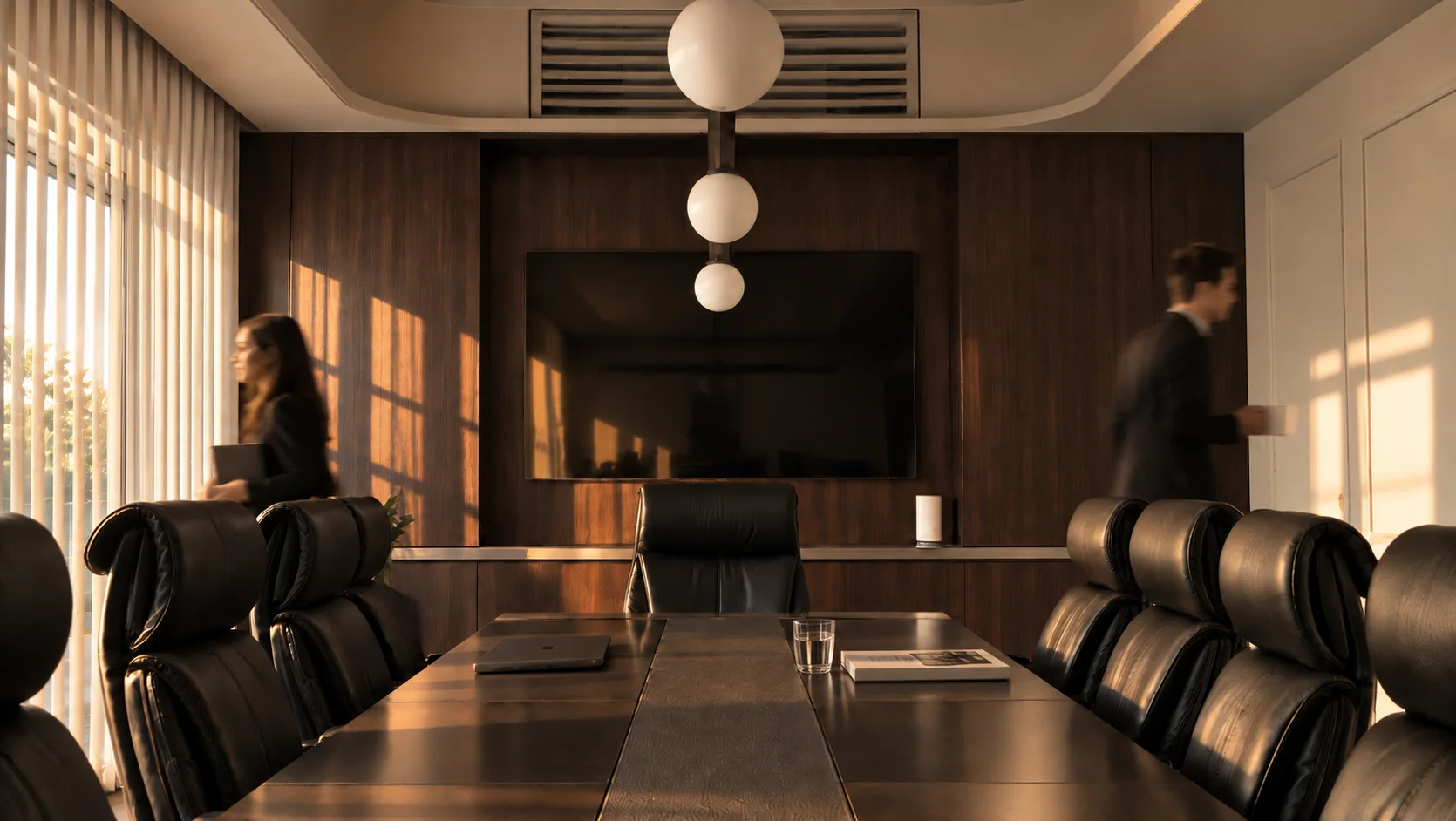 PROY_77, sala de reuniones con luz de tarde